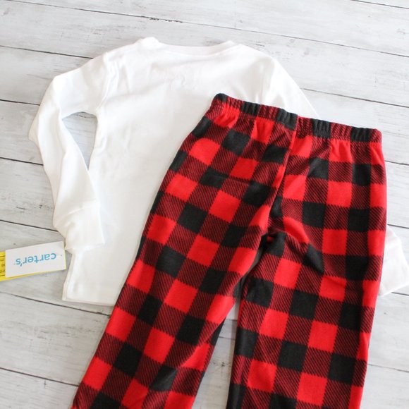 Carter's Boy Girl Fleece Pajama Set Size 5 Red Buffalo Plaid Christmas - Picture 5 of 6